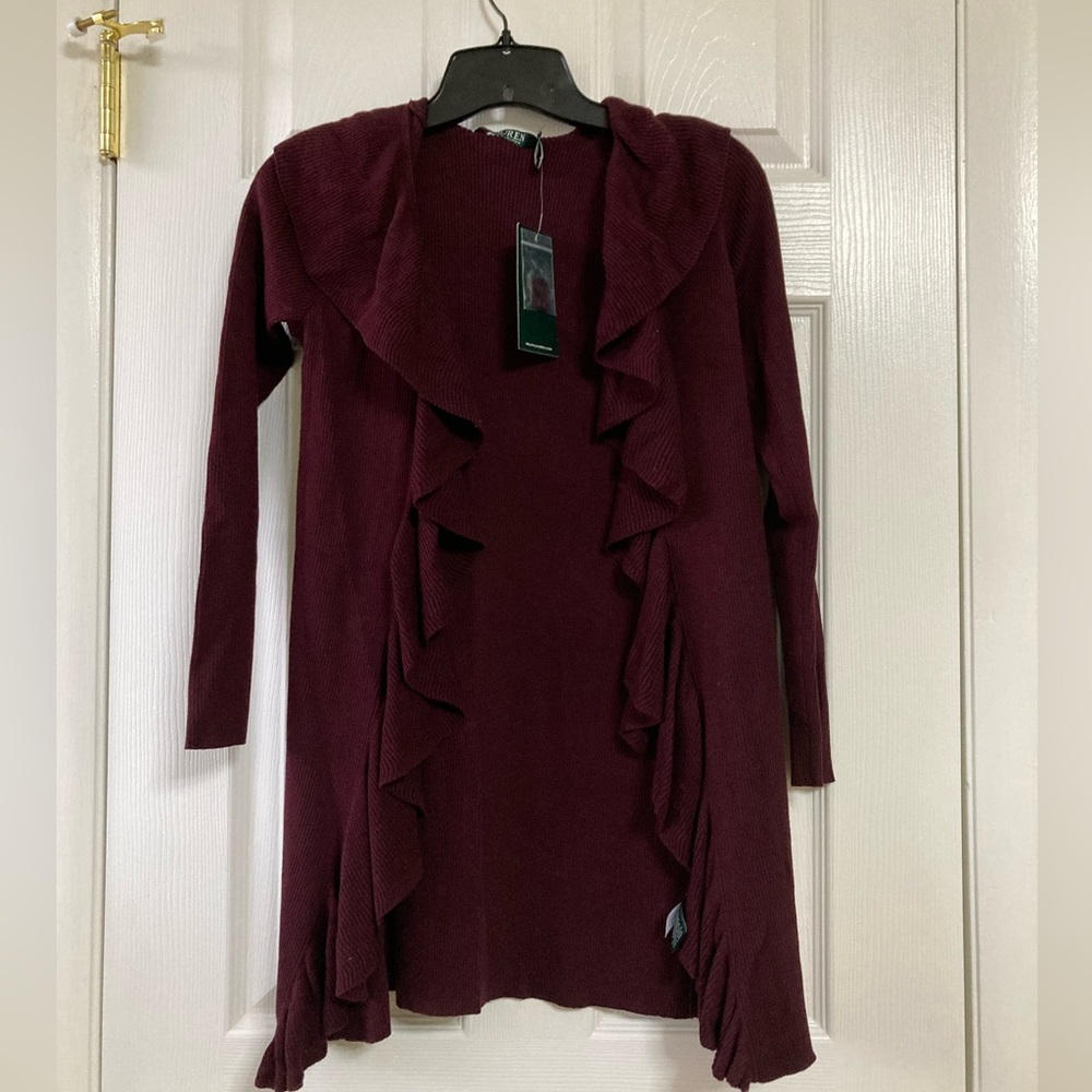 Lauren Ralph Lauren sweater cardigan burgundy XS NWT